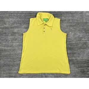 Cappagallo Top Womens Large Yellow Sleeveless Collared Embroidered